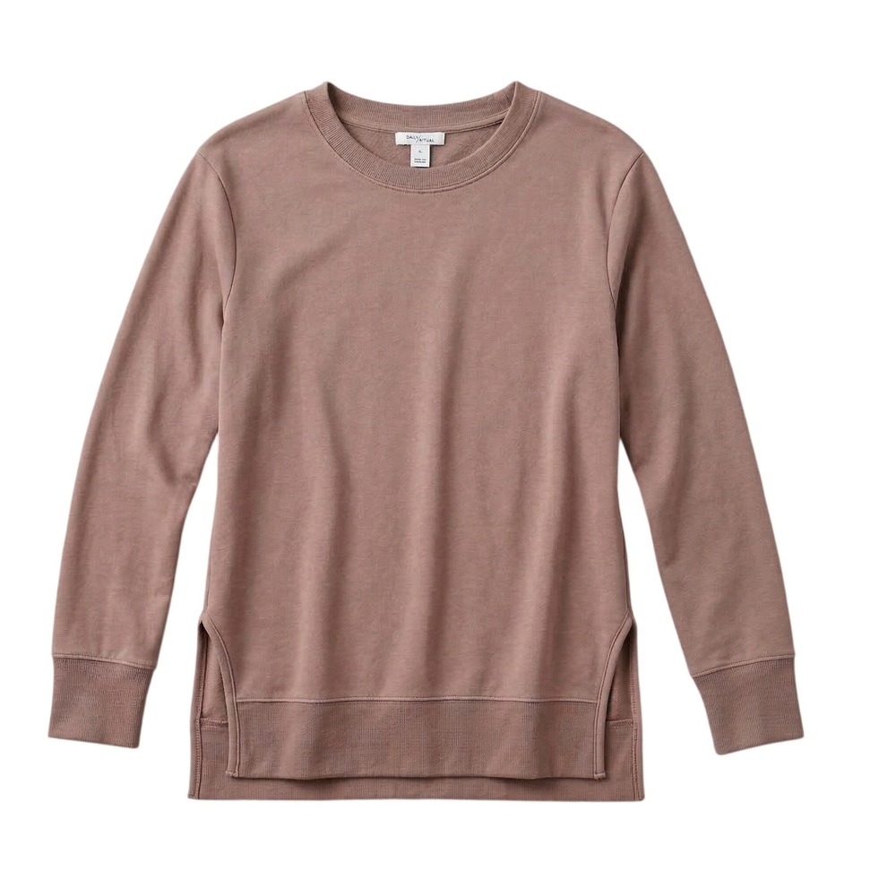 DAILY RITUAL Womens Terry Cotton Modal Crewneck Sweatshirt Mauve Taupe Medium